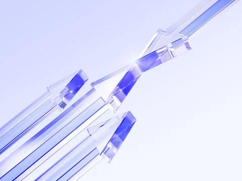Abstract glass arrows 3D background. Light blue diagonal pattern, crystal arrows Stock Illustration