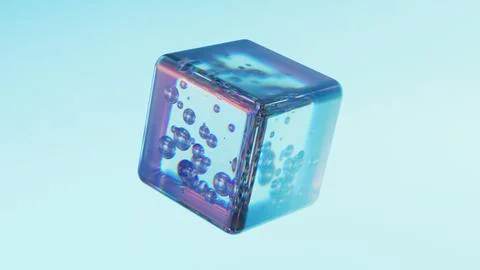 Abstract glass cube with bubbles inside Illustrazione stock