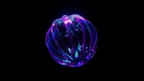 Abstract Glass Neon Round Shape With Refractions. Looped Animation Stock Footage 300826310