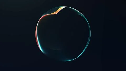 Abstract glass sphere with iridescent light edges on dark background. Futur.. Stock Illustration