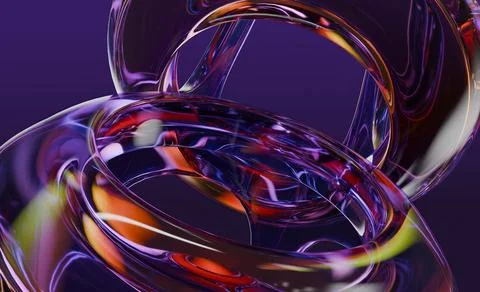 Abstract glass torus rings intersect, colored reflections visible on deep v.. Stock Illustration