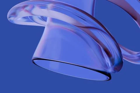 Abstract Glassy, translucent ribbon twisting against a solid blue backdrop .. Stock Illustration