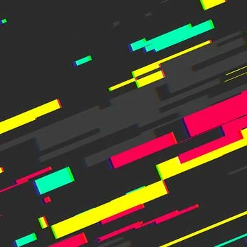 Abstract Glitch Art Background with Neon Geometric Shapes and Chromatic Stock Illustration