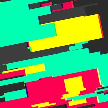 Abstract Glitch Art Background with Neon Geometric Shapes and Chromatic Illustrazione stock