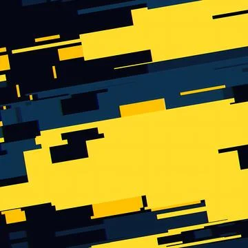Abstract Glitch Art Background with Yellow and Dark Blue Geometric Blocks Stock Illustration