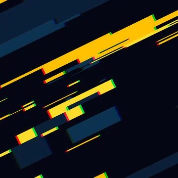 Abstract Glitch Art Background with Yellow and Navy Blue Geometric Shapes イラスト素材
