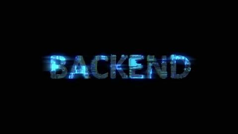 Abstract glitch cybernetical text BACKEND glowing blue electrical light Stock Footage 217935478