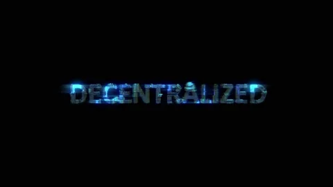 Abstract glitch cybernetical text DECENTRALIZED shining blue electric light Stock Footage 222969014