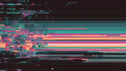 Abstract glitch pixels and horizontal bars scrolling across dark canvas sea.. 動画素材 339791391