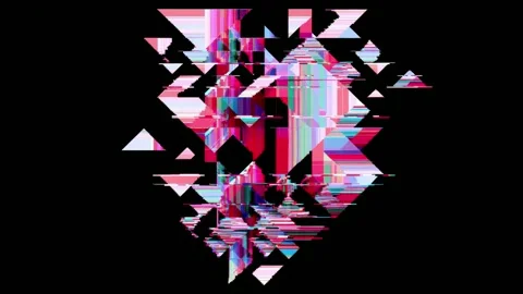 Abstract glitch shape with neon shards on black background, digital animati.. Vidéo 342046247