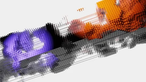 Abstract Glitching Voxel Data Stream with Displaced Cubes and Digital Distortion Stock Footage 340620846