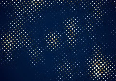 Abstract glitter gold halftone pattern on dark blue background background and Stock Illustration
