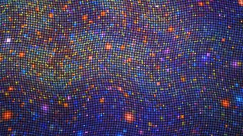 Abstract glittering geometric texture with blue, green and orange pixels. Fan Stock Illustration