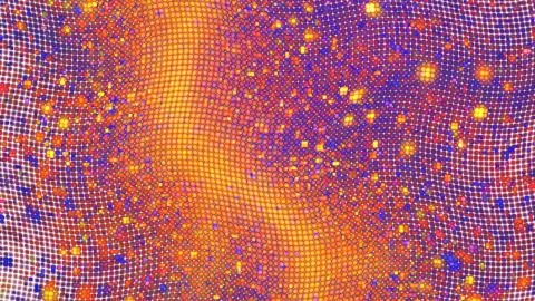 Abstract glittering geometric texture with blue, orange and violet pixels. Fa Stock Illustration