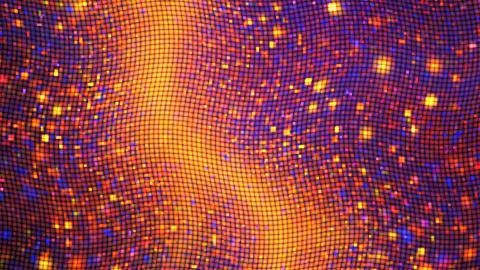 Abstract glittering geometric texture with blue, orange and violet pixels. Fa Stock Illustration