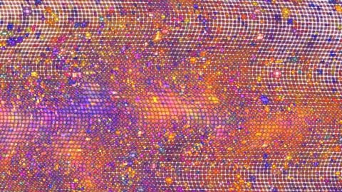 Abstract glittering geometric texture with blue, orange and pink pixels. Fant Stock Illustration
