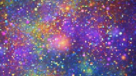 Abstract glittering geometric texture with orange, blue and violet pixels. Fa Stock Illustration
