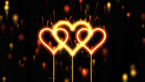 Abstract Glittering Heart Shaped Fireworks Celebrate Love Seamless Loop Stock Footage 344090315