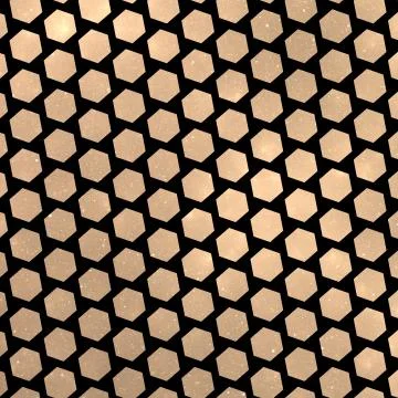 Abstract glittering hexagonal texture with golden particles. Fantasy fractal  Stock Illustration
