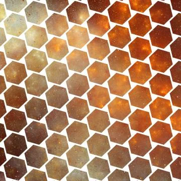 Abstract glittering hexagonal texture with golden particles. Fantasy fractal  Stock Illustration