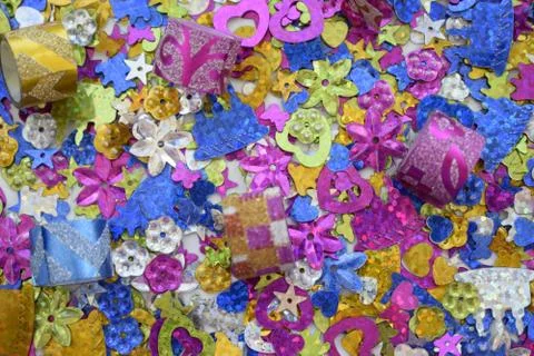 Abstract glittering shine elements with multicolor tapes. Stock Photos