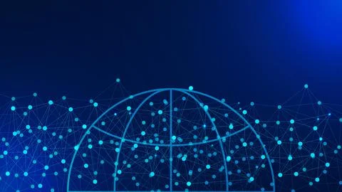 Abstract global connection with globe icon with dark blue background. Illustrazione stock