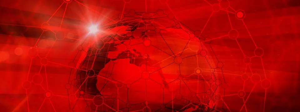 Abstract Global Connection Structure on Red Color Background Concept Series Stock Illustration