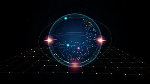 Abstract Global Digital Network 3D Holographic Globe Stockbeeldmateriaal 348129831