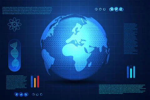 Abstract global digital technology ui futuristic concept world Global map hud Illustration