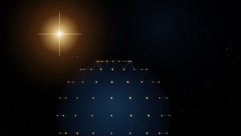 Abstract Global Digital Telecommunication Network Orbiting Earth Stock-Footage 348129880