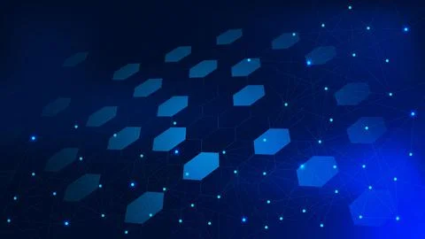 Abstract global network connection with connecting dots lines and hexagons. Illustrazione stock