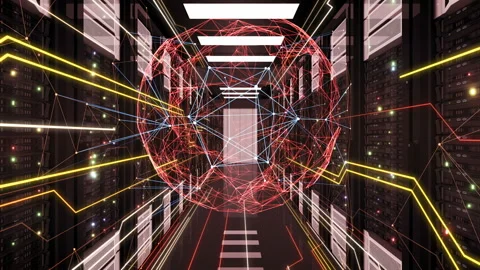 Abstract Global Network Connections Sphere Flowing Among Links in Futuristic 動画素材 97183742