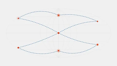 Abstract Global Network Illustration with Six Red Connection Points and Das.. Stock Footage 339397428