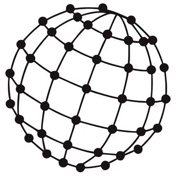 Abstract global network vector icon. grid sphere with connected dots symbol.. Illustrazione stock