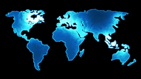 Abstract global world map animated with blue glow and light movement effect.. Stock Footage 329145094