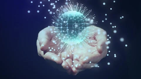Abstract globe 3d hologram rotating in hands, technology background Video stock 269505914