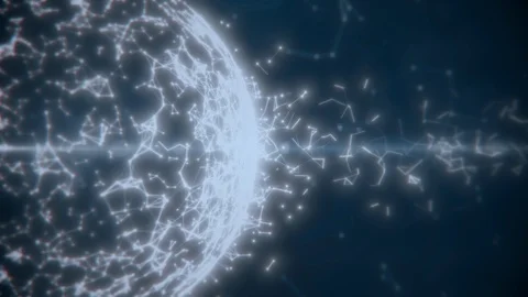 Abstract globe with atom and plexus construction. Digital tech satellite with Vidéo 111335925