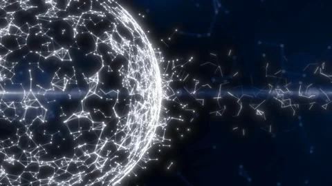 Abstract globe with atom and plexus construction. Digital tech satellite with 動画素材 111336487