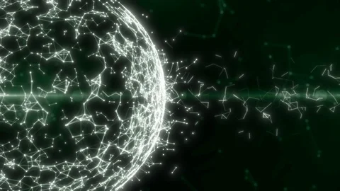 Abstract globe with atom and plexus construction. Digital tech satellite with Stock-Footage 111336635