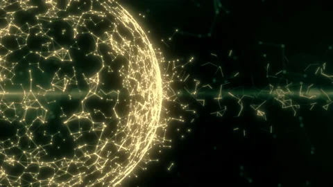 Abstract globe with atom and plexus construction. Digital tech satellite with Stock Footage 131666555