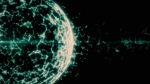 Abstract globe with atom and plexus construction. Digital tech satellite with Stock Footage 132263444