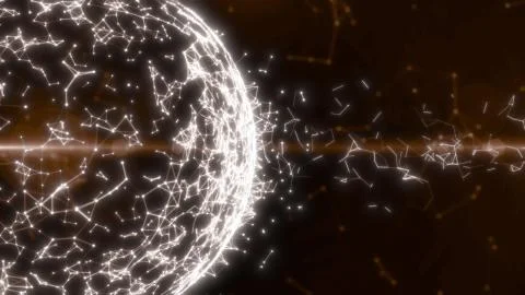 Abstract globe with atom and plexus construction. Digital tech satellite with Illustrazione stock