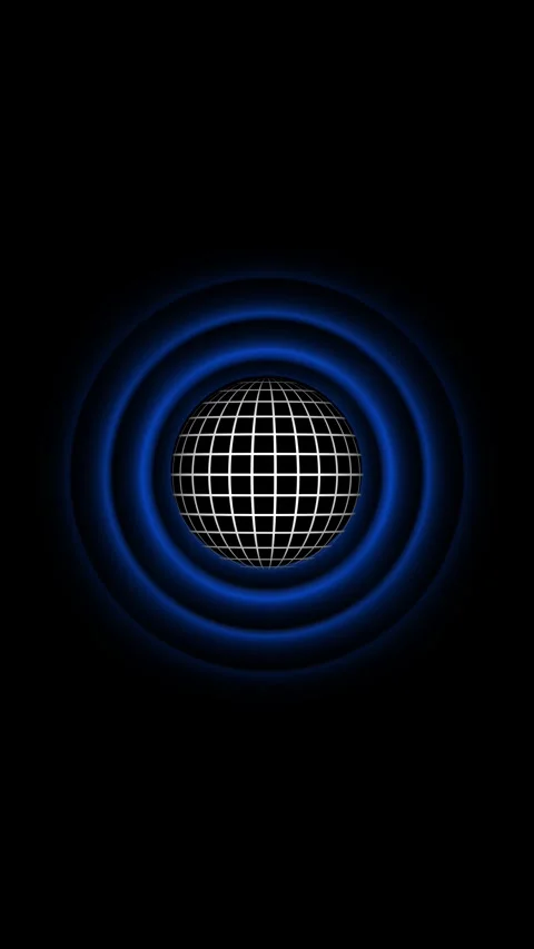 Abstract globe with blue sound waves on black background. Concentric audio .. Stock Footage 345964378