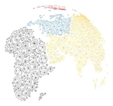 Abstract Globe with Colored Dotted Continents Polygonal Frame Vector Mesh Stock Illustration
