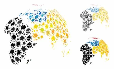 Abstract globe with colored dotted continents Mosaic Icon of Rough Parts Stock Illustration