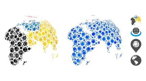 Abstract Globe with Colored Dotted Continents Mosaic Icon of Circle Dots Illustrazione stock