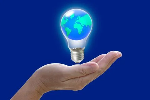 Abstract globe in the light bulb, protect our world, save the earth Stock Photos