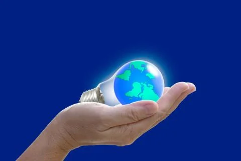 Abstract globe in the light bulb, protect our world, save the earth Stock Photos
