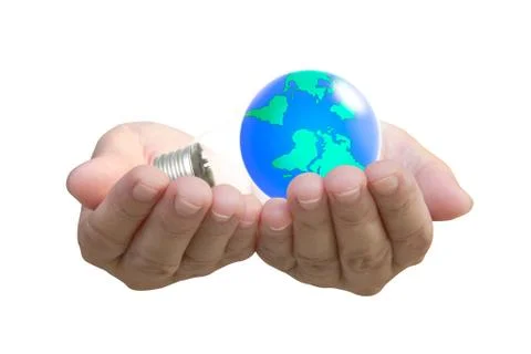 Abstract globe in the light bulb, protect our world, save the earth Stock Photos