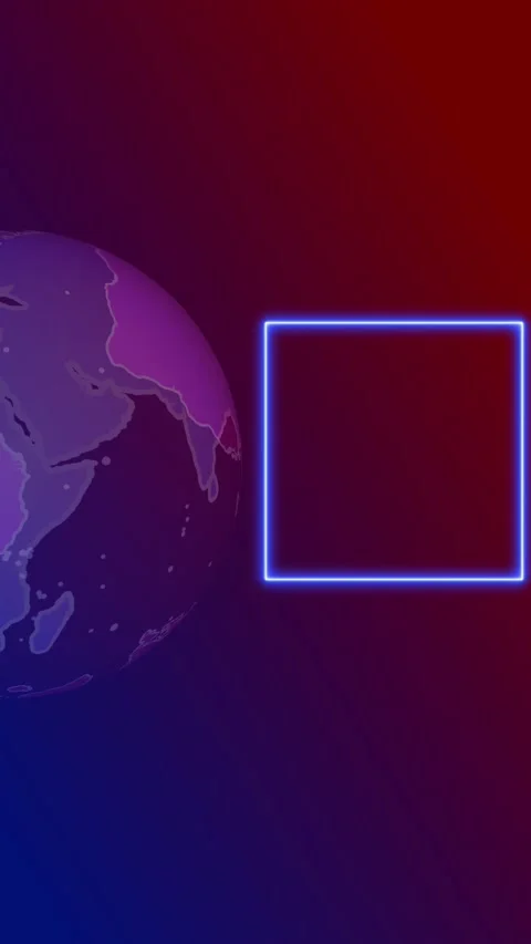 Abstract globe with neon square frame on gradient background. Cyber box bor.. Stock Footage 345964101